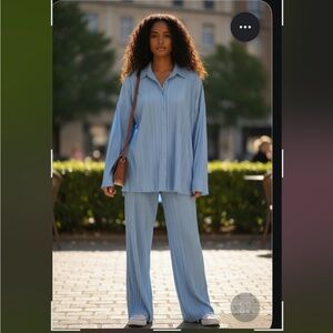 NUFIWI Women Y2K 2 Piece Pants Set Oversized Floral Printed Button Down Shirt